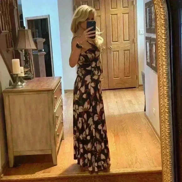 Evereve Alison Joy Maxi Dress Navy Cream Brown Excellent Cond. Size S. - Picture 9 of 10